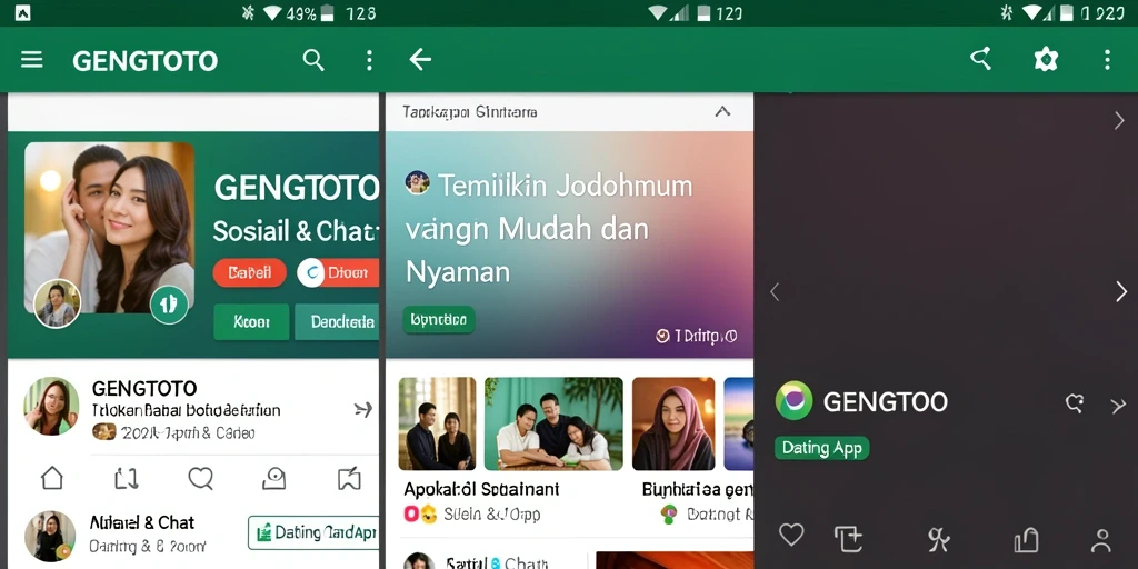 Antarmuka GENGTOTO menampilkan fitur-fitur utama untuk pengguna Dating App.