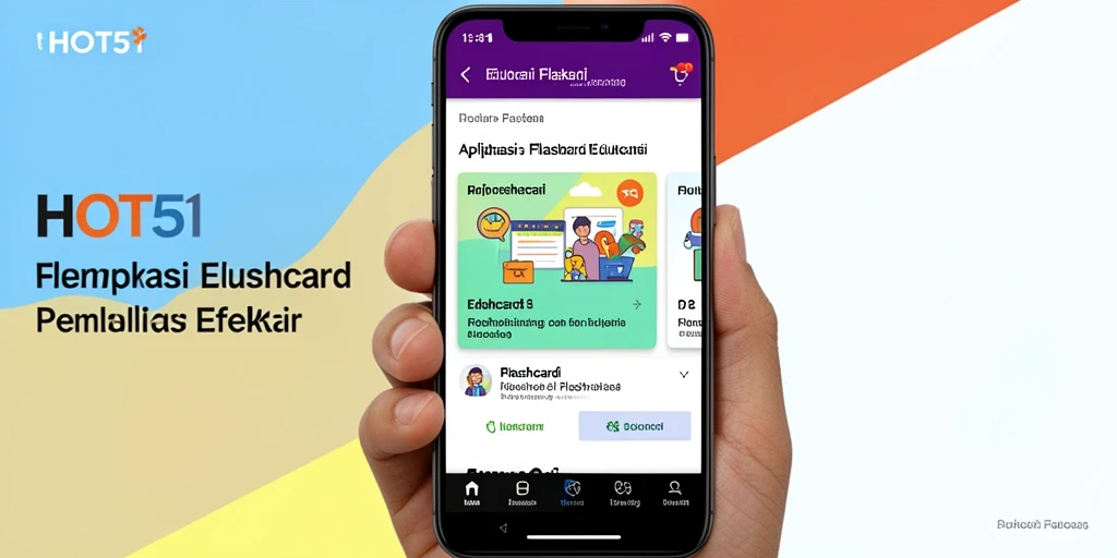 Antarmuka aplikasi HOT51 yang menarik untuk proses belajar menggunakan flashcard.