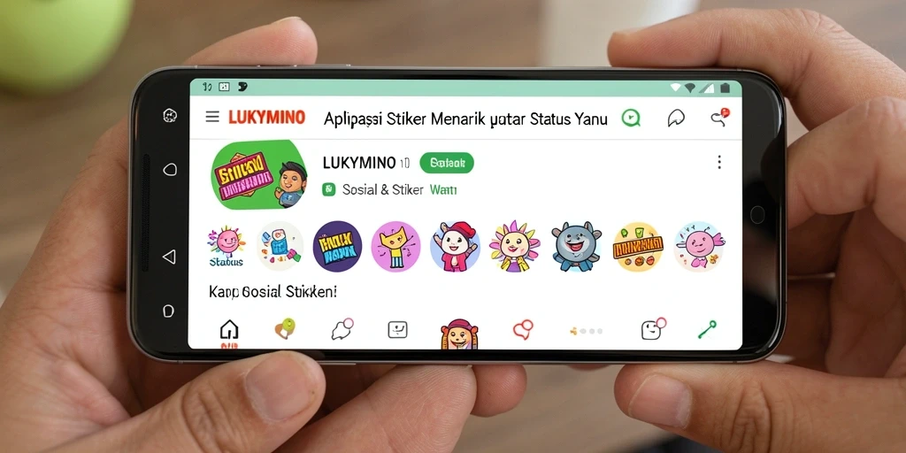 Tampilan antarmuka LUKYMINO dengan berbagai pilihan stiker menarik.