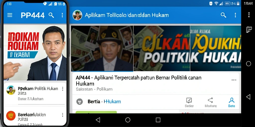 Antarmuka aplikasi PP444 yang menampilkan berita politik dan hukum terkini.