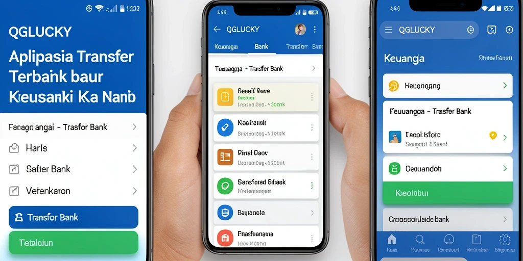 Antarmuka aplikasi QGLUCKY yang menampilkan fitur Transfer Bank