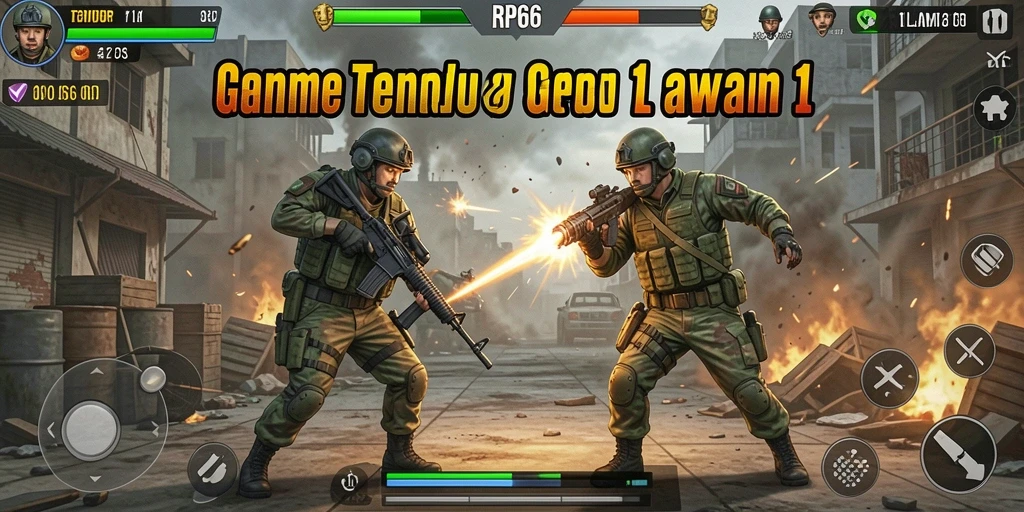 Antarmuka utama RP66 dengan karakter tempur 1 lawan 1 yang siap bertarung.