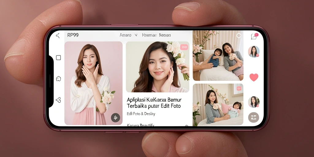 Antarmuka utama aplikasi RP99 dengan fitur Kamera Beautify yang menarik.