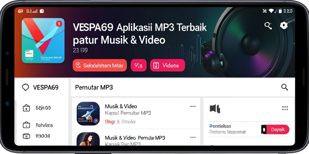 Tampilan antarmuka VESPA69 yang elegan sebagai Pemutar MP3.